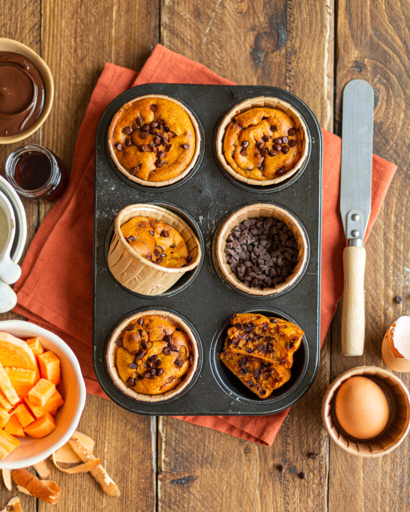 MUFFINS DE PATATE DOUCE ET PÉPITES DE CHOCOLAT Priméale